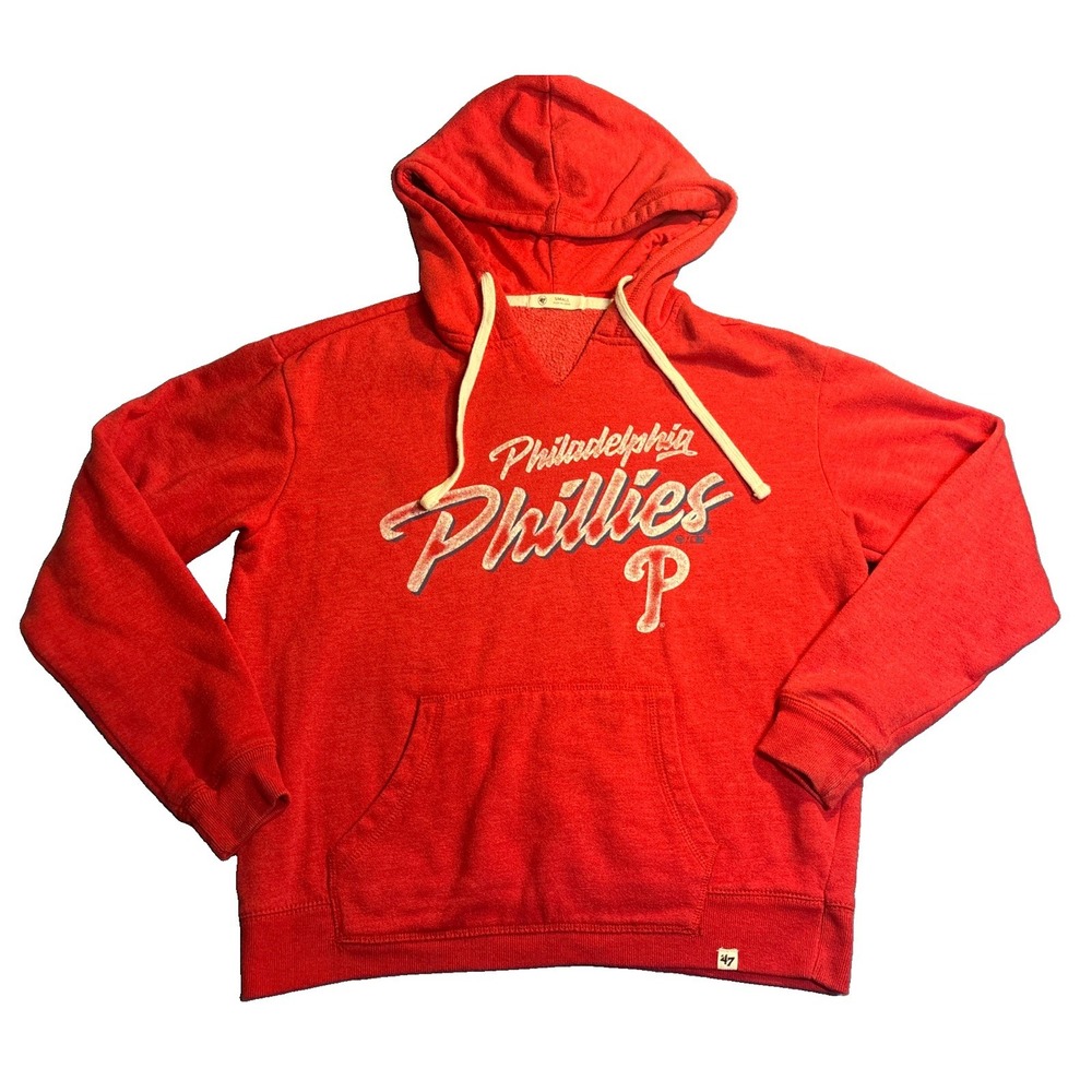 '47 Brand Phillies Hoodie Women's Red Excellent MLB Graphic Sweatshirt Small